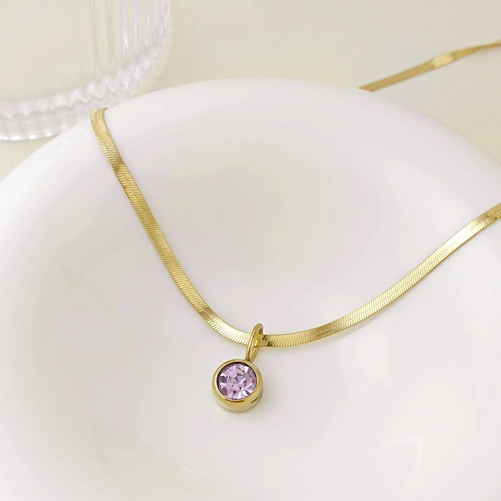 stainless steel jewelry Pendant Necklace for women 12 birthstone set necklace zirconia charms pendant choker Gifts for women