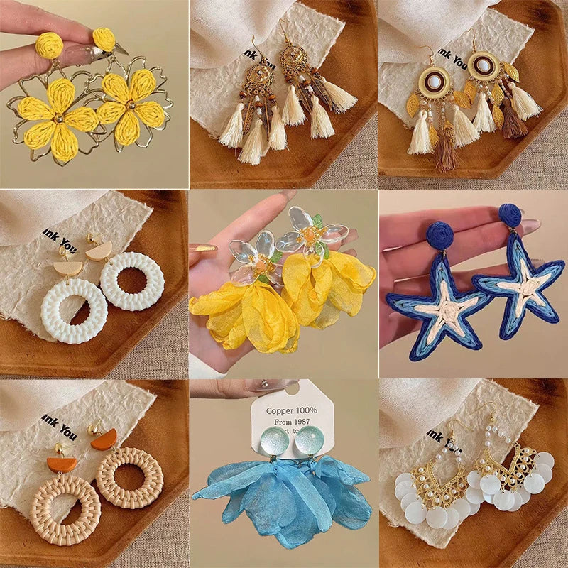 Cute Summer Flower Earrings Handmade Vacation Bohemian Earrings Exaggerated Beach Women Jewelry Party