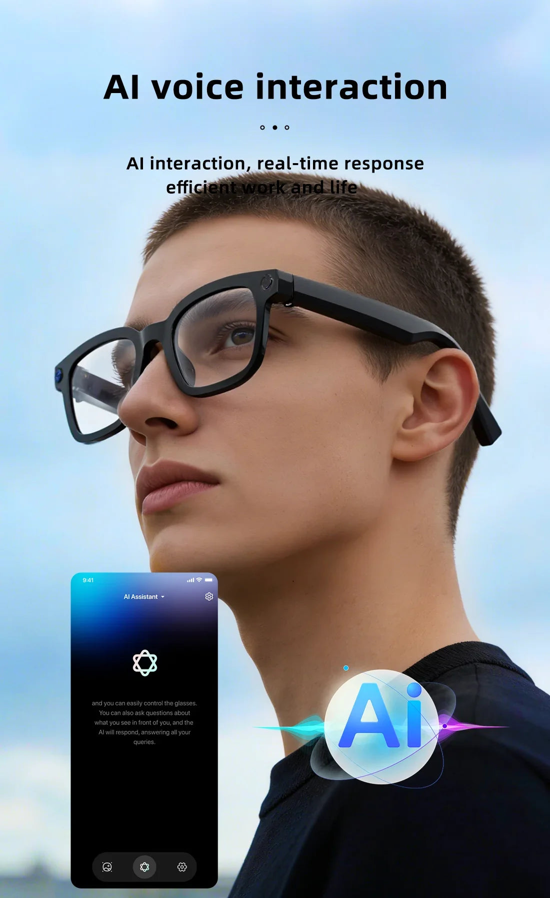 AI Smart Glasses 800W Camera Recording AI Photo Recognition BT Call Real Time Translation Voice Assistan Sunglasses Men Women