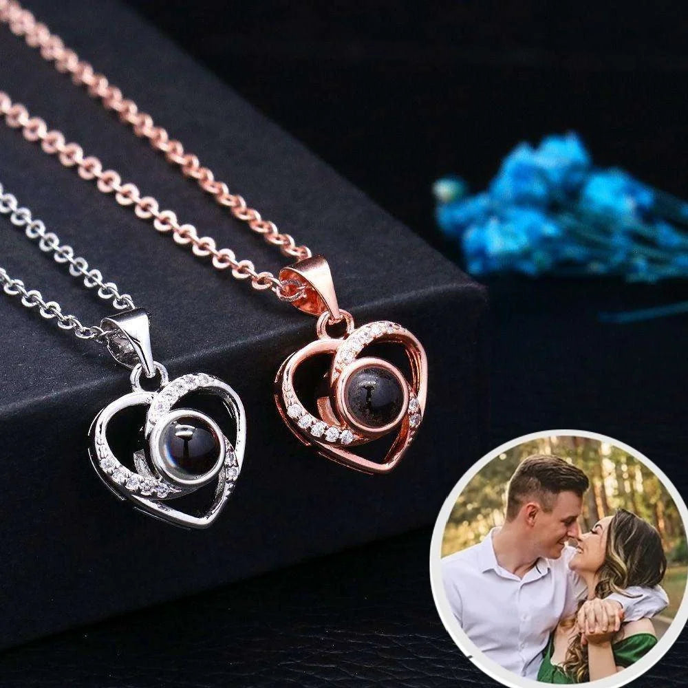 Valentine's Day Gift Photo Custom Projection Necklace Lock Shaped Projection Necklace Lover Family Wife Husband Memory Gift