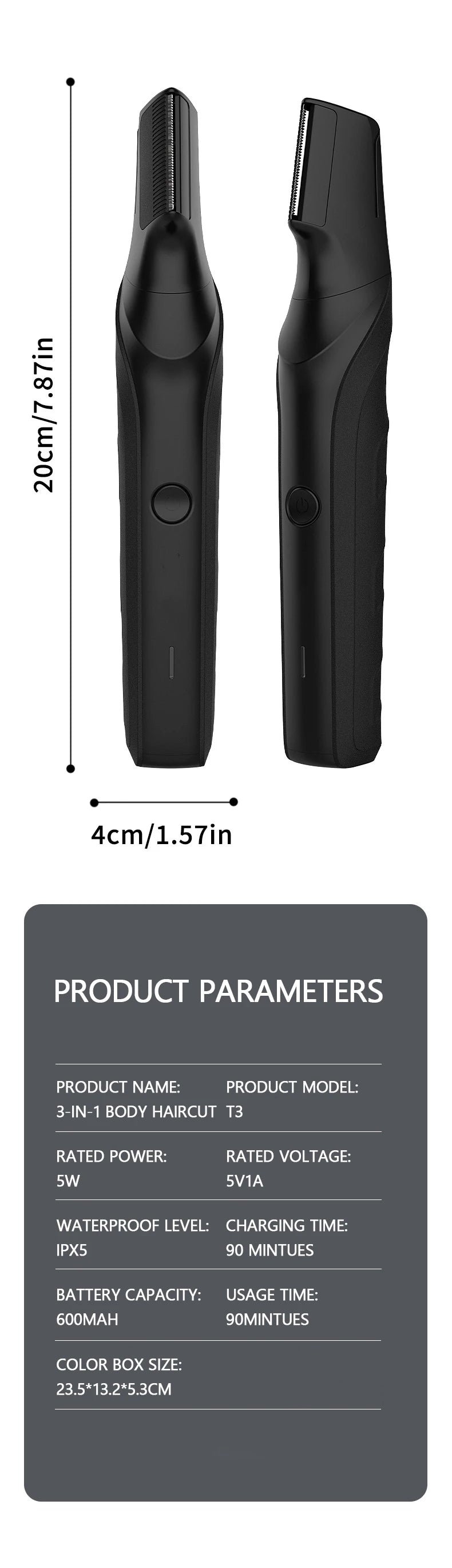 Resuxi New Men's Electric Body Hair Trimmer Multi Functional 3 in 1 Hair Clipper Shaver Set IPX5 Full Body Water Wash Clipper