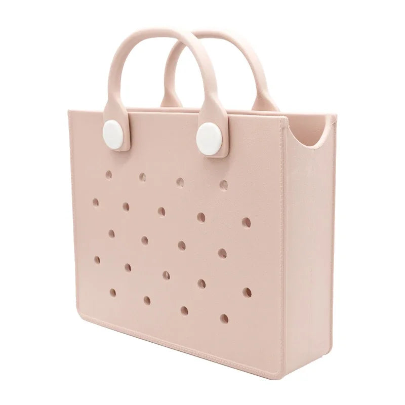 Fashion Storage EVA Large Leather Shoulder Bag Beach Tote Travel Handbag Storage for Women Casual Waterproof Bag Hole Fit Charms