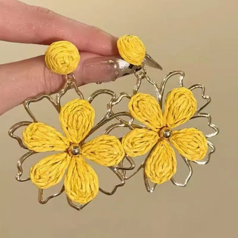 Cute Summer Flower Earrings Handmade Vacation Bohemian Earrings Exaggerated Beach Women Jewelry Party