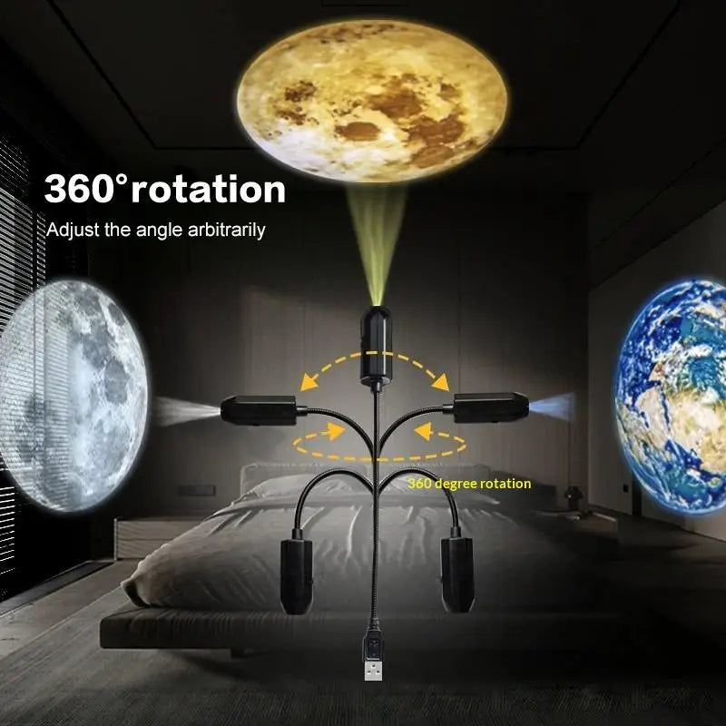 USB Moon Earth 360 Degree Projection Lamp Starry Sky Night Light Remote Control for Kids Bedroom Birthday Gift Home Ambiance