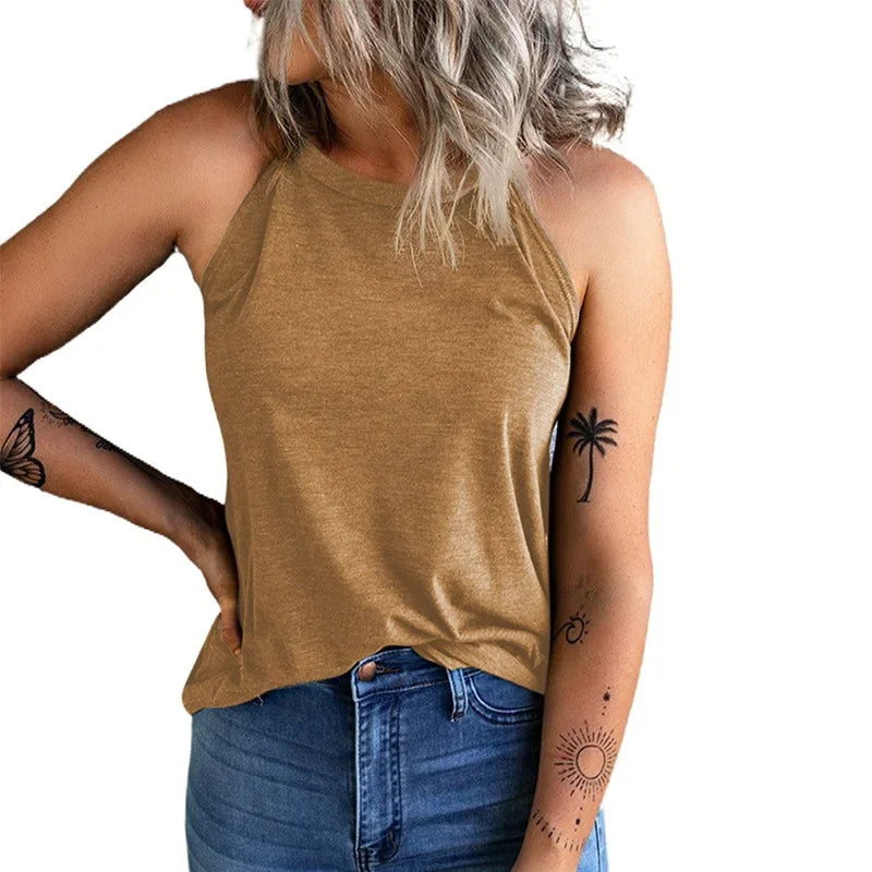 2026 Women's Summer Clothing Top Halter-neck Vest Shirts Women Wear Solid Color Slim-fit Sleeveless Round Neck Blouse For Women