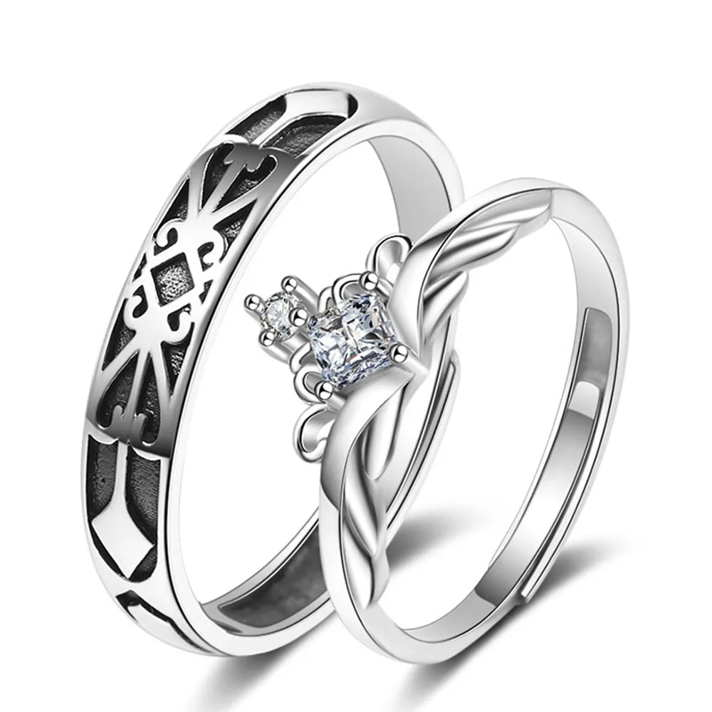 925 Sterling Silver Knight Princess Wedding Ring Set For Couple Woman Luxury Jewelry Trending Products  Offers