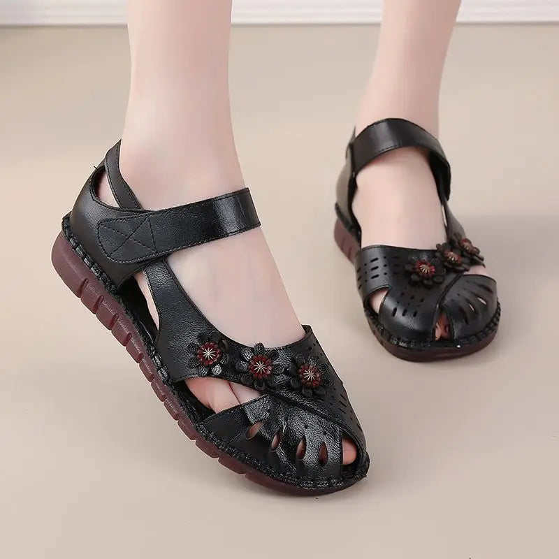 Newest gladiator summer sandals women's big size 43 woman real leather sandals ladies patchwork strap Non-slip flats