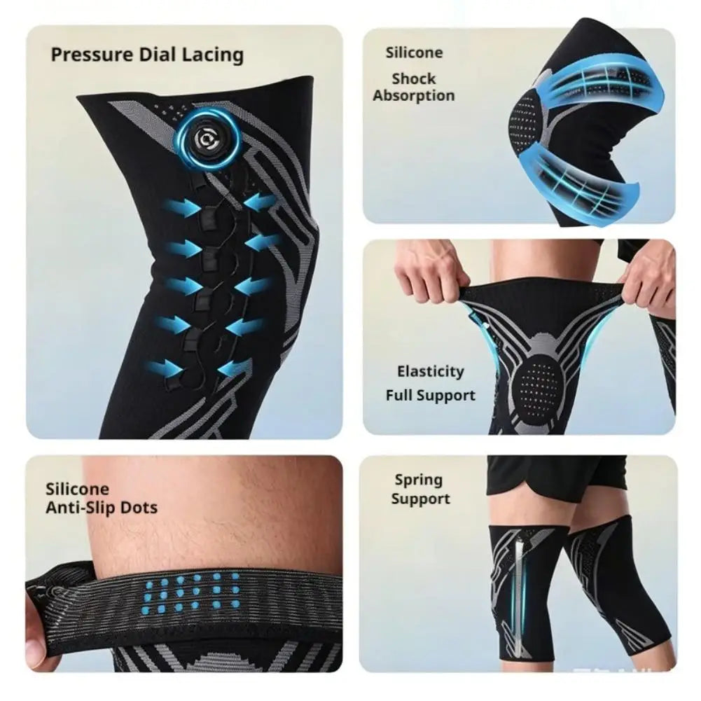 Knob Adjustable Knee Brace 360 Degree Protection Spring Lateral Support Anti-Slip Silicone Pads Breathable Knee Sleeve
