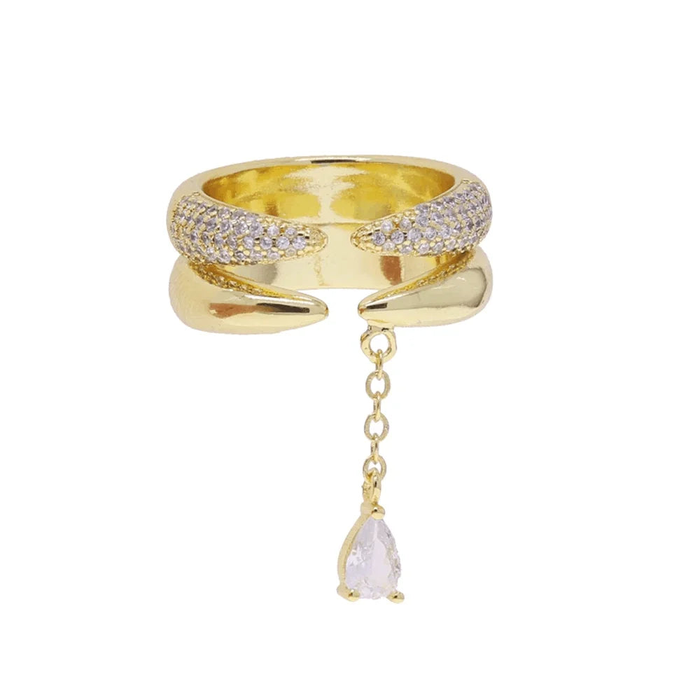 2026 New Arrivals Stacking Open Finger Rings Pave Bling Water Drop Cubic Zirconia For Women Fashion Geometric Jewelry