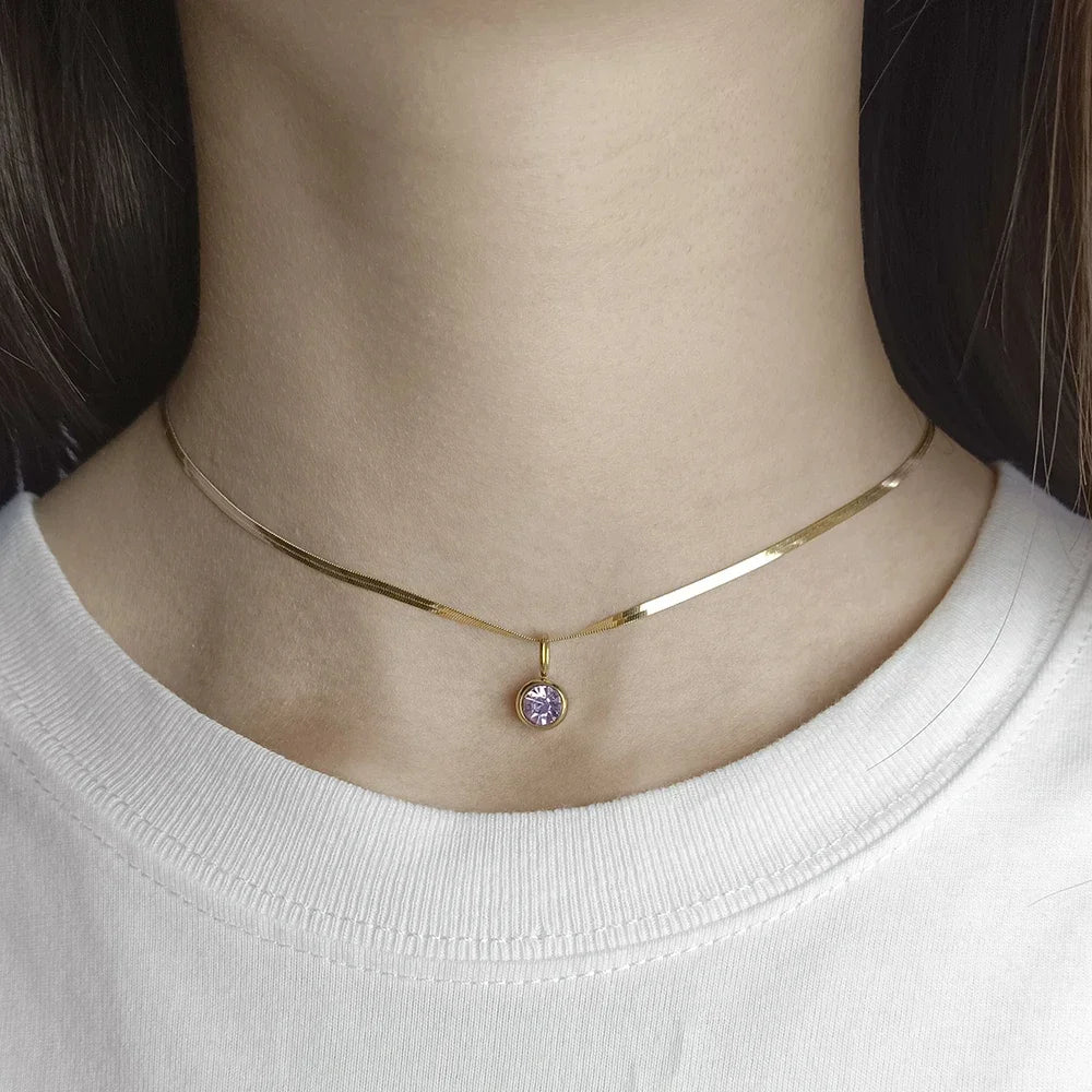 stainless steel jewelry Pendant Necklace for women 12 birthstone set necklace zirconia charms pendant choker Gifts for women