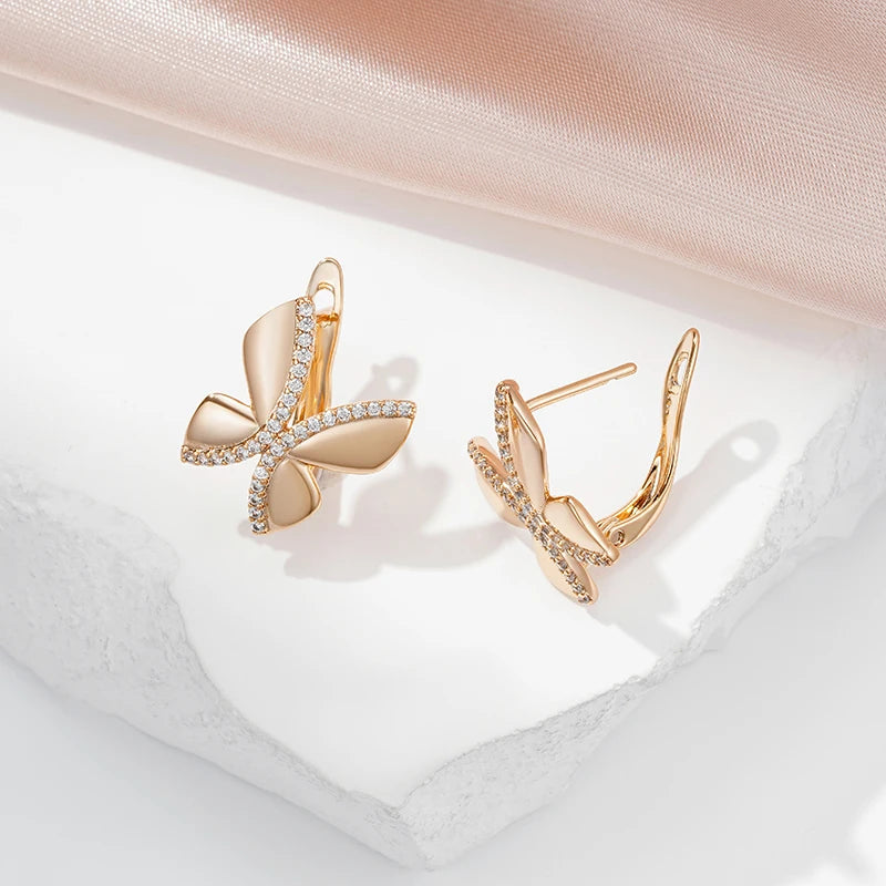 SYOUJYO Butterfly Shape Earrings For Women English Ear Clips Daily Wear Luxury 585 Gold Color Jewelry