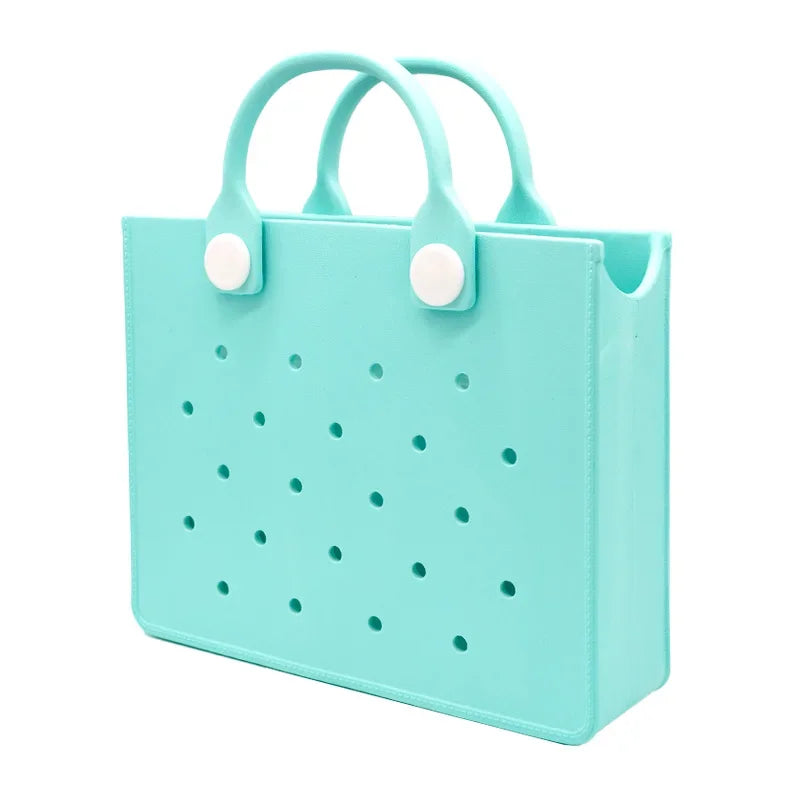 Fashion Storage EVA Large Leather Shoulder Bag Beach Tote Travel Handbag Storage for Women Casual Waterproof Bag Hole Fit Charms