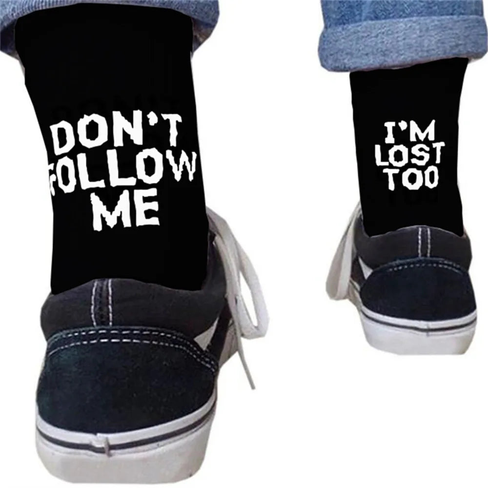 1/2 Pairs Unisex "I'm Lost Too" Letter Printed Cotton Socks Funny Novel Soft Comfortable Sweat Absorbing Breathable Casual Socks