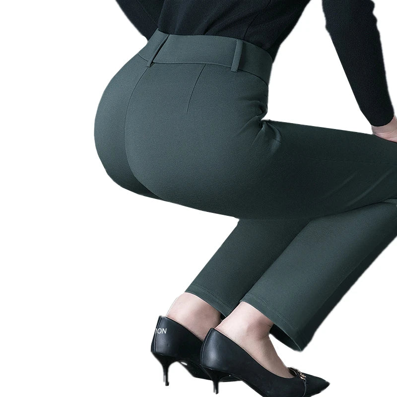 2026 New Women's Black Stretch Suit Pants, Fashion Purple Slim Trousers Green Brown Pantalones 27-34