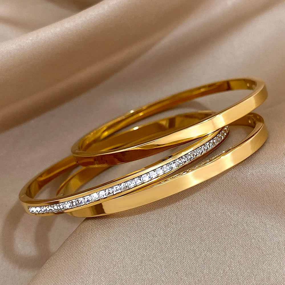 3PCS Luxury Rhinestone Bangle Bracelet Set for Women