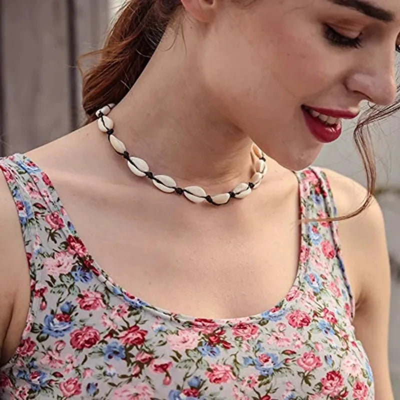 2pcs Handmade Shell Pendants Necklace Women Summer Beach Bohemian Shell Choker Necklace Collar Decor Fashion Jewelry Accessories