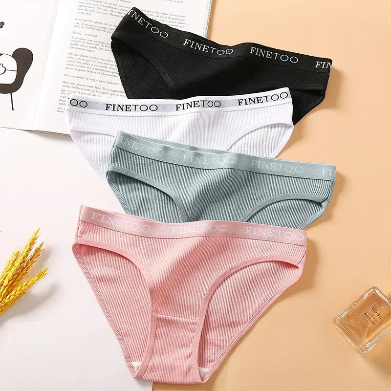 Finetoo 5Pcs Women Sexy Cotton Briefs Intimates Solid Color Low Waist Panty High Elasticity Underwear Female Breathable Lingerie