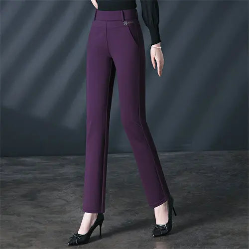 2026 New Women's Black Stretch Suit Pants, Fashion Purple Slim Trousers Green Brown Pantalones 27-34