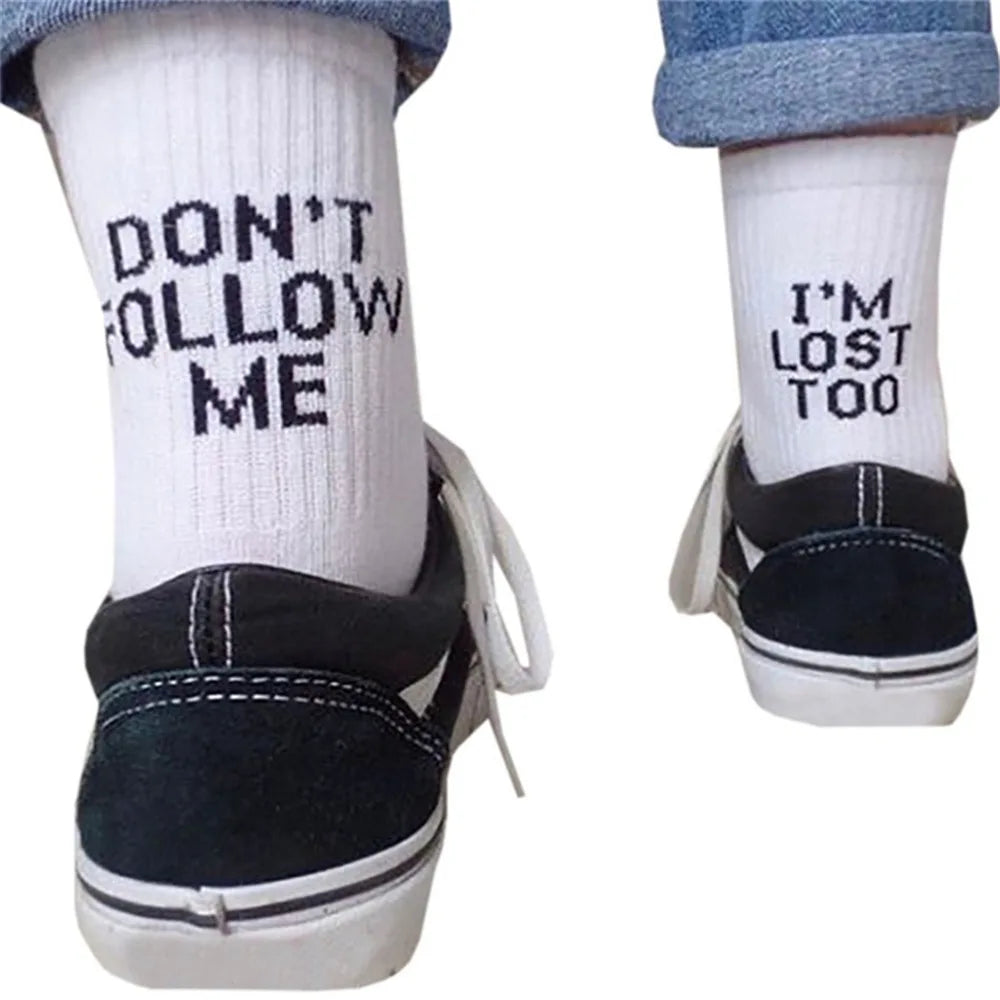 1/2 Pairs Unisex "I'm Lost Too" Letter Printed Cotton Socks Funny Novel Soft Comfortable Sweat Absorbing Breathable Casual Socks