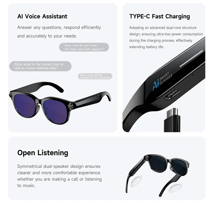 New Smart AI Glasses 800W Shooting Camera HD Photo Video Voice Call Translation Waterproof Bluetooth AI Motorcycle Glasses