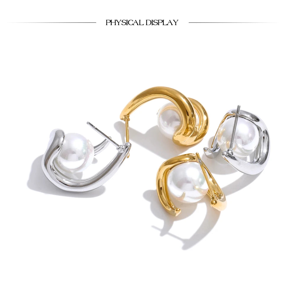 Yhpup New Arrival Simulated Pearls Design Daily Earrings Popular Korean Versatile Fashion Classy Jewelry Accessories PVD Plated