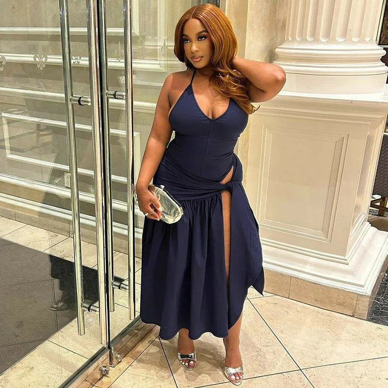 CM.YAYA Elegant Women's Set Sleeveless Strap Bodysuit +Long Skirts Set Autumn Tracksuit Sexy 2024 Tie Up Two 2 Piece Set Outfits