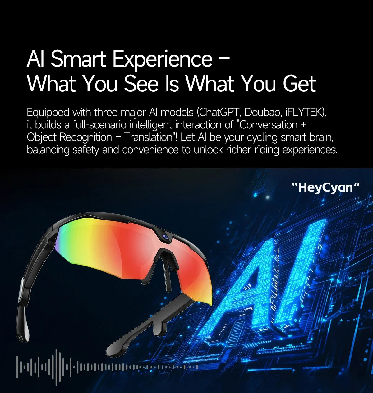 2026 AI Smart Glasses 800W HD Anti-shake Camera IP66 Waterproof AI Voice Wake-up AI Translation Four-in-one Cycling Glasses