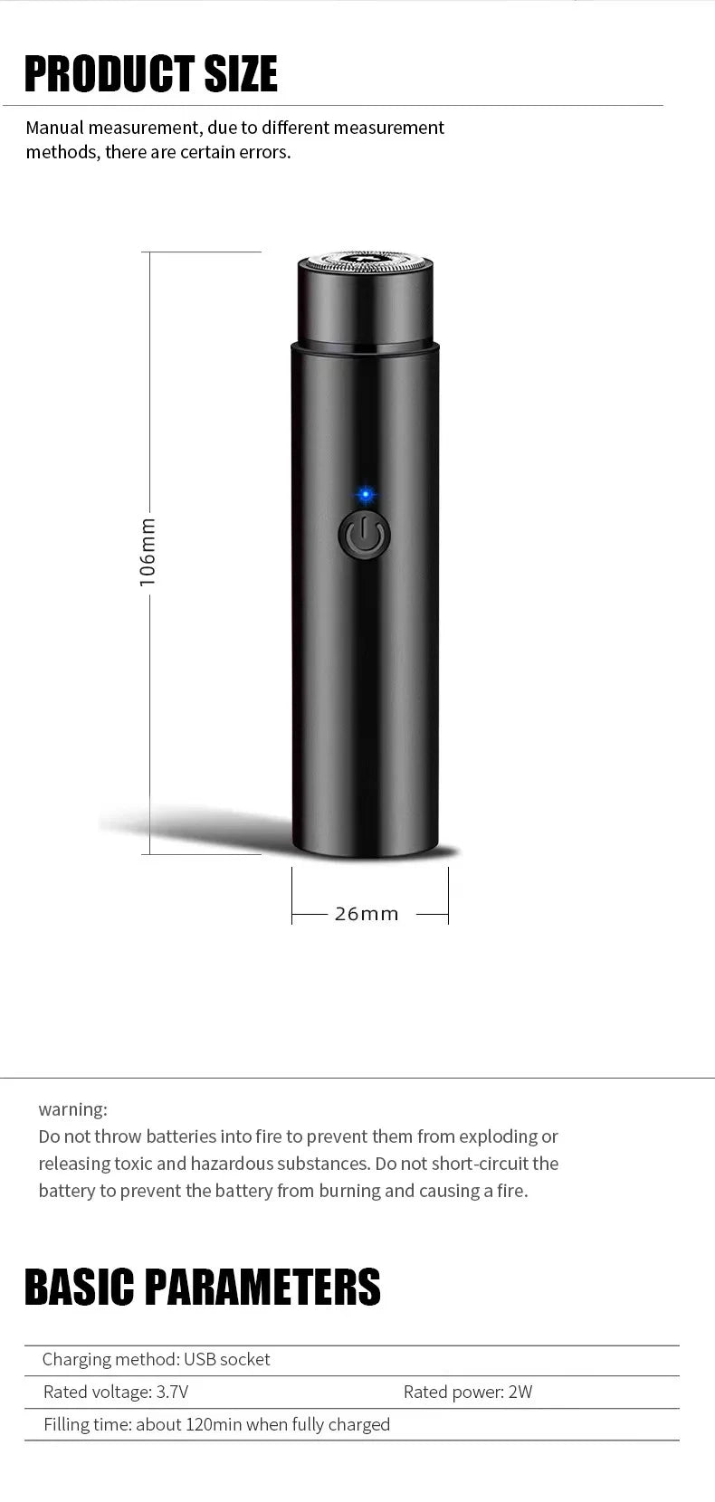 Mini Electric Shaver Portable Razors Leg Underarm Body Epilator Hair Beard Trimmer Travel Rotary Hair Remover