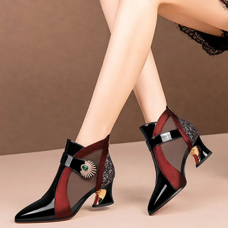 Women Classic Pointed Toe European Stylish High Quality Square Heel Shoes for Spring & Summer Lady Cool Black Comfy Shoes E1297