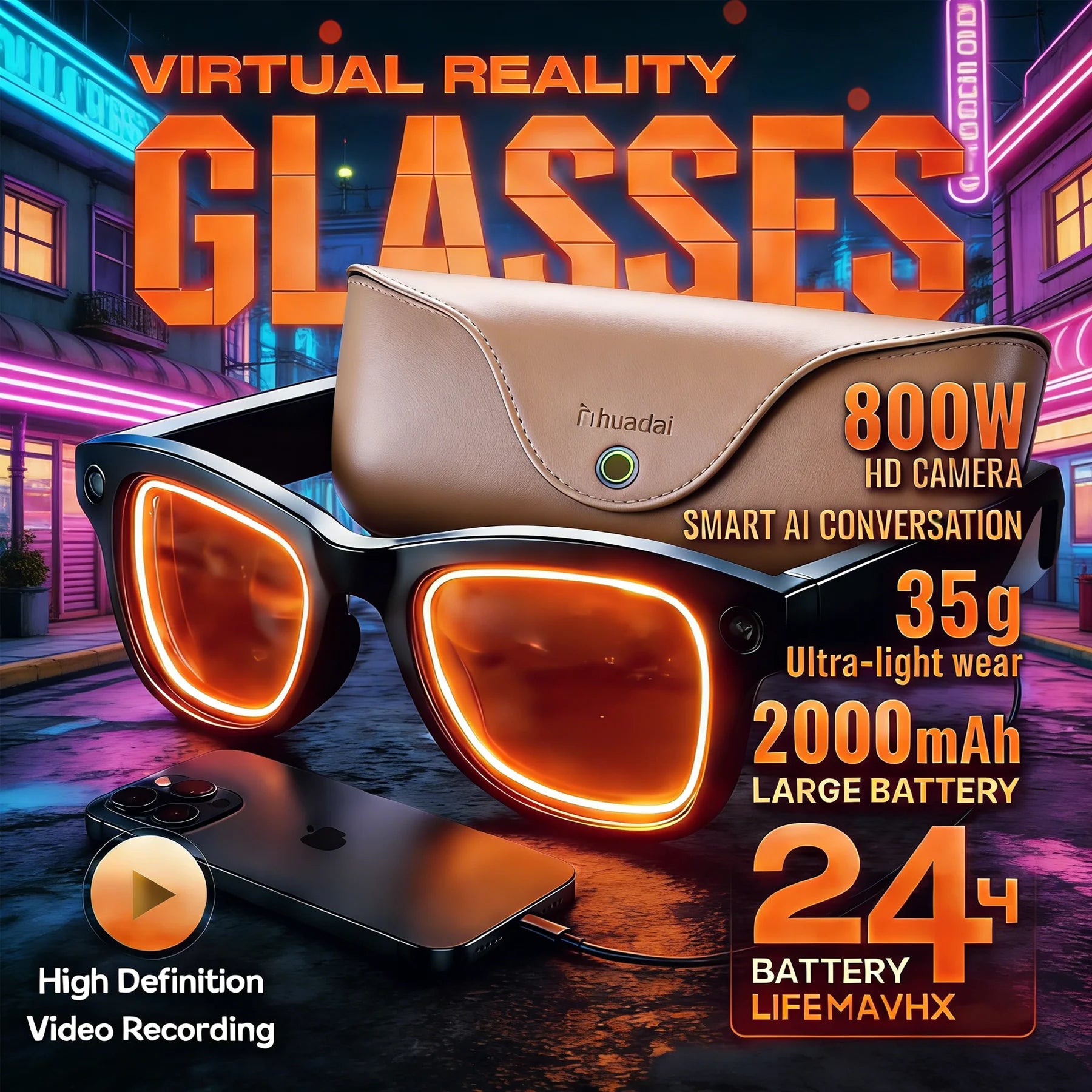 2026AI smart glasses HD 800W anti-shake camera AI dialogue real-time translation IP67waterproof Bluetooth audio smart sunglasses