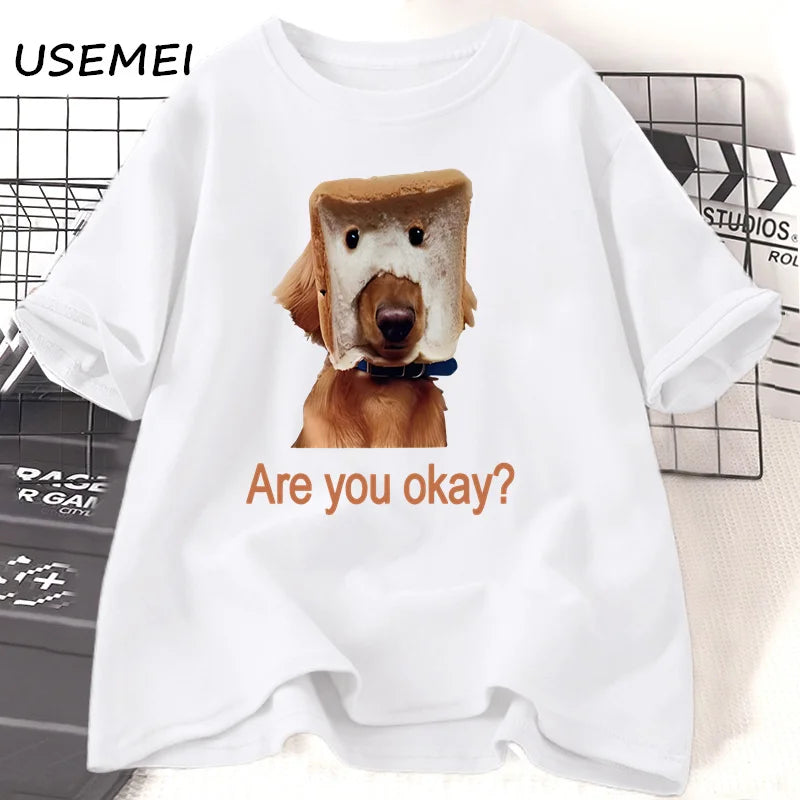 Funny Bread Dog Cat T-shirt Women Men Couple Graphic T Shirts Summer Lover Clothing Animal Cotton Short Sleeve Tshirt Tops