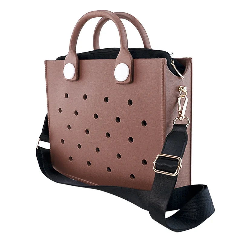 Fashion Storage EVA Large Leather Shoulder Bag Beach Tote Travel Handbag Storage for Women Casual Waterproof Bag Hole Fit Charms