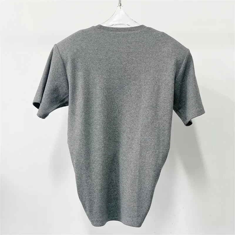 Women's t-shirt 2025 summer new shoulder padded slim fit short sleeved top pure cotton round neck pullover y2k Crop top corset