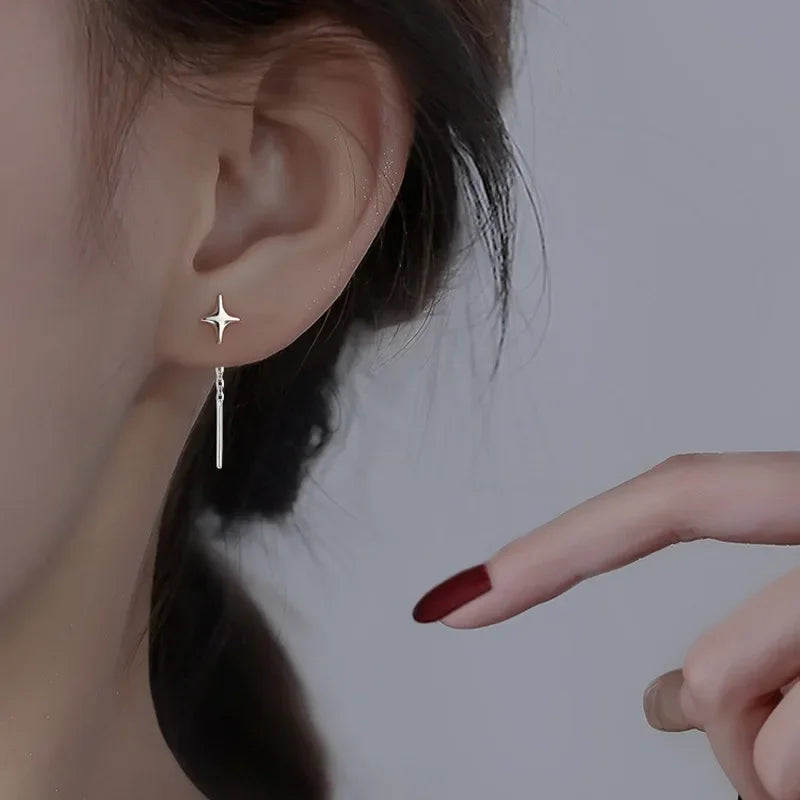 2025 New Korean Star Ear Wire Tassel Thread Chain Climb Star Pendants Drop Earrings Women's Straight Hanging Earings Jewelry