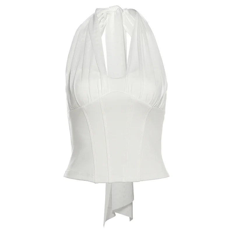 High Quality Hot Selling Wholesale 2025 New Women's Clothing Sexy Mesh Hanging Neck Imitation Fish Bone Exposed Navel Vest Women