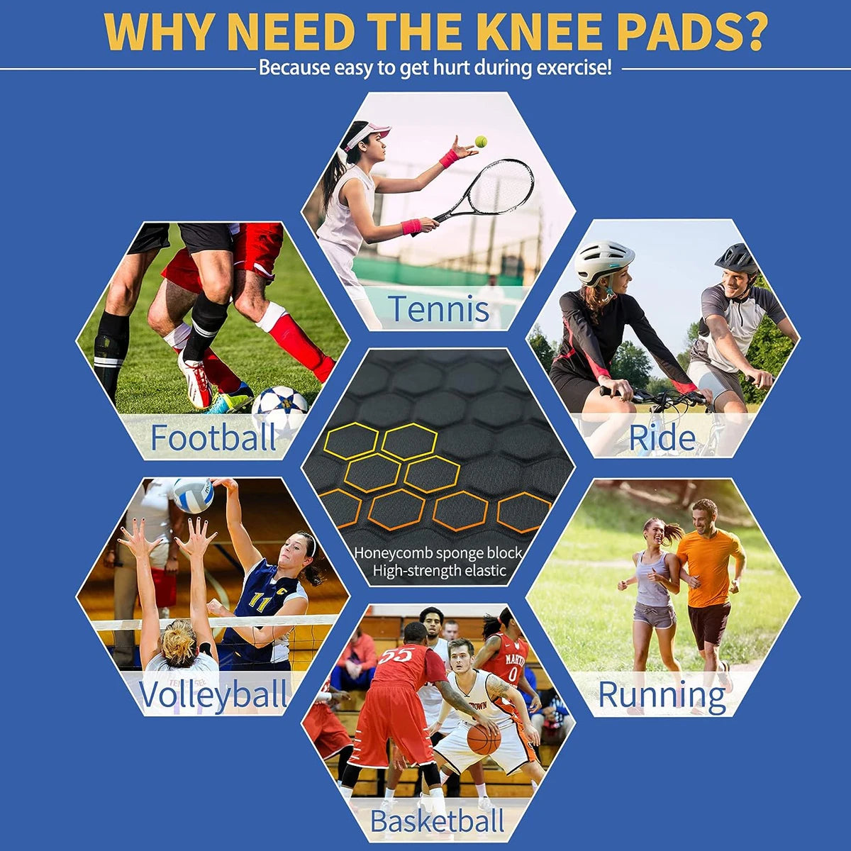 1 Pair Sports Knee Pads for Youth & Adult, Protective Compression Knee Sleeve for Basketball Volleyball Football Running Cycling