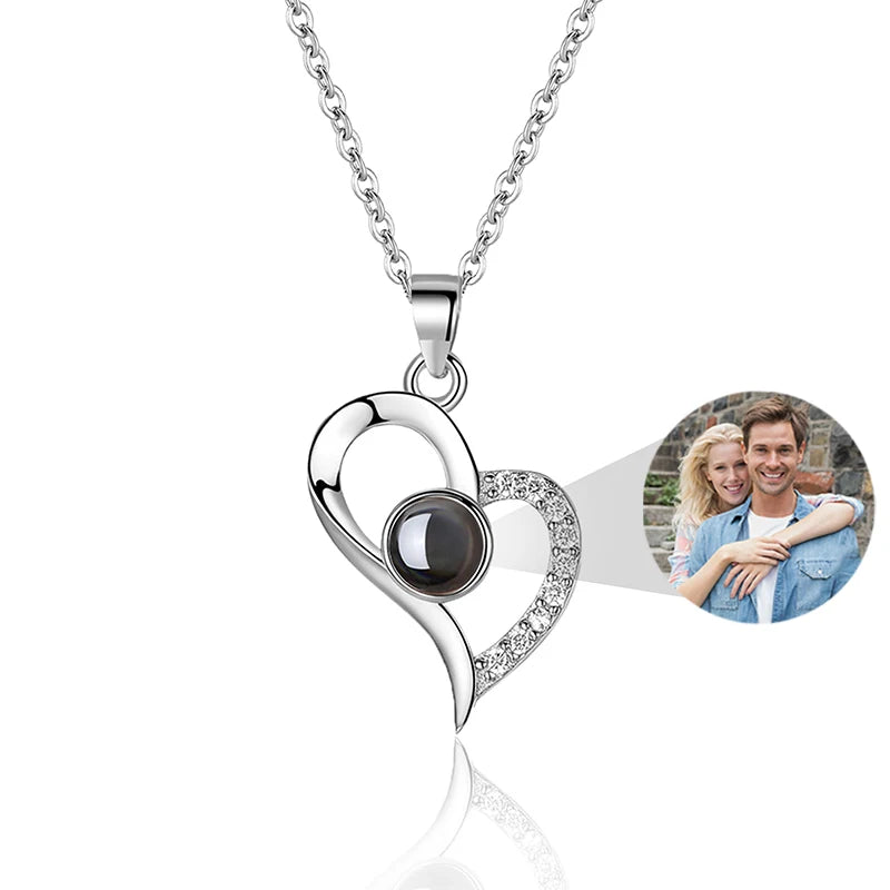 Custom Photo Necklace Projection Necklace with Picture I Love You 100 Languages Personalized Necklace Jewelry Gifts for Women