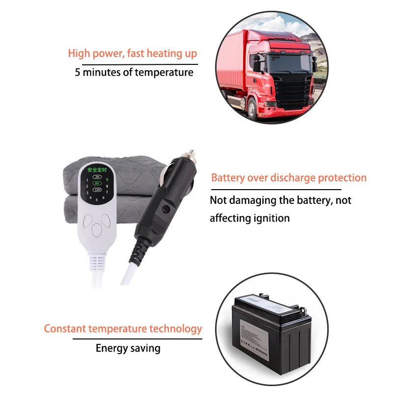 12V Car Electric Blanket Seat Cushion Sleeper Warm Heater Warm Bed RV Heater Heating Cushion Travel Blanket for Car Accessory