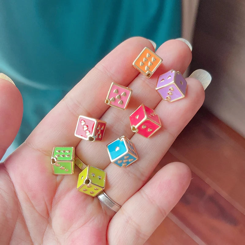 Colourful Enamel Evil EYe Dice Rainbow Watermelon Coconut Tree Bead,18K Gold Plated DIY Bracelet Necklace Accessories Supply K65