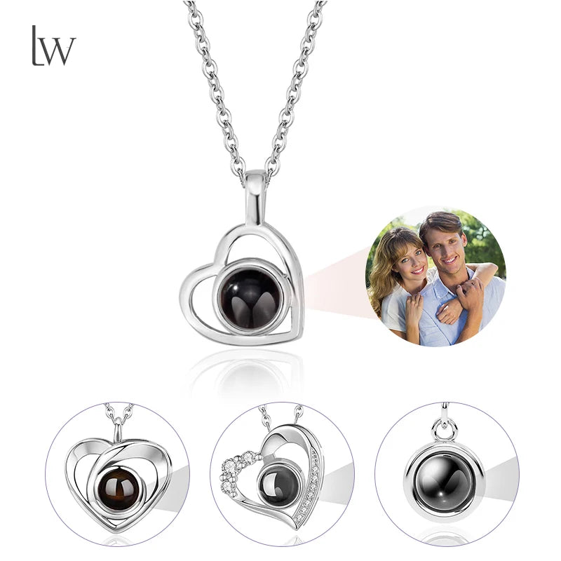 Personalized Picture Projection Necklace Custom Photo Pendant Necklace Love Memorial Gifts Birthday Gifts for Mom Wife Valentine