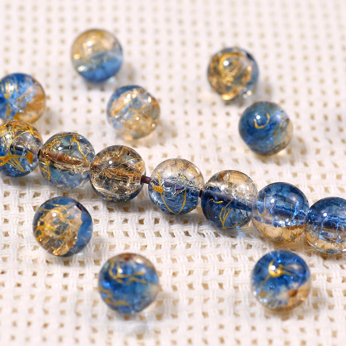 8/10mm Gradient Color Dot Golden Crackled Crystal Bead Round Glass Spacer Loose Beads For Jewelry Making Bracelet DIY Accessorie