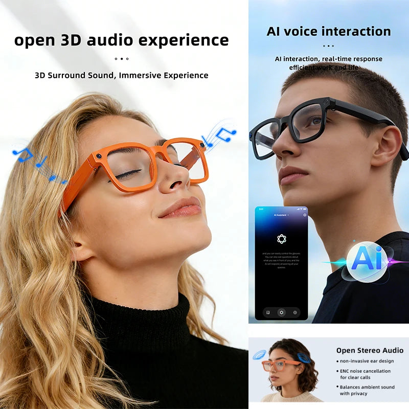 AI Smart Glasses 800W Camera Recording AI Photo Recognition BT Call Real Time Translation Voice Assistan Sunglasses Men Women
