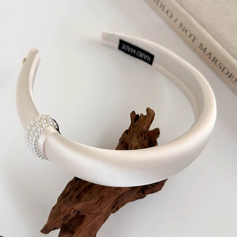 Retro Pearl Satin Headband for Women