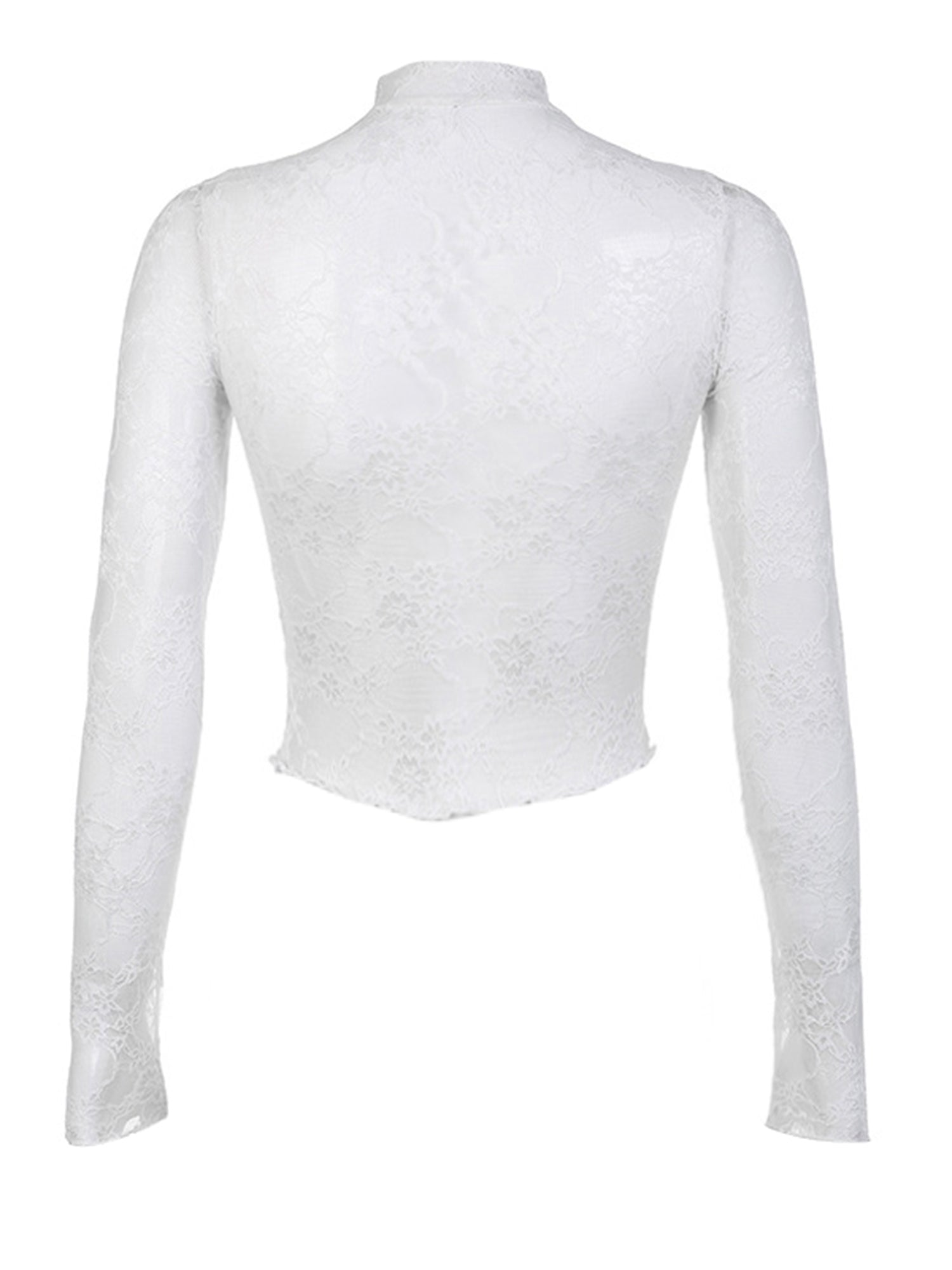 Women's Lace Mesh Crop Tops Long Sleeve Floral Sheer Blouse Sexy Shirt High Neck See-Through Slim Fit Tee Shirts Clubwear