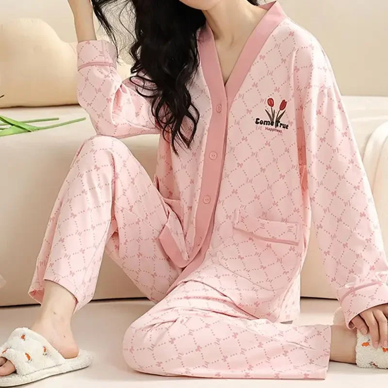 Elizabeth Duck Japanese Kimono Autumn Winter Women Pajamas Sets Faux Cotton Long Sleeves Homesuits Casual V-neck Lapel Sleepwear