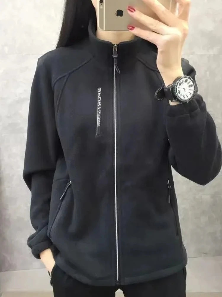 Autumn Winter Women Casual Soft Fleece Sweatshirt Women's Coat Flannel Solid Zip-up Jacket