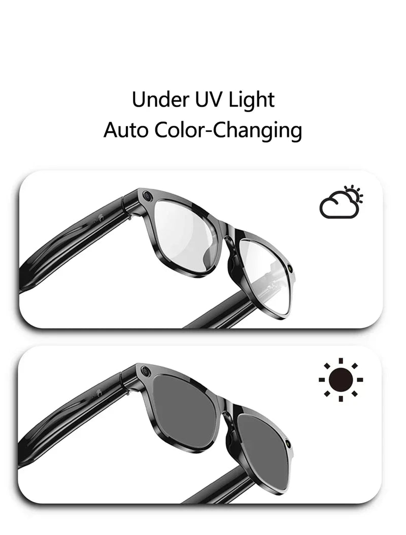 6K HD AI Camera Glasses 800MP Photochromic Multifunctional Smart Glasses Bluetooth Calling Photo Video ChatGPT Music Translation