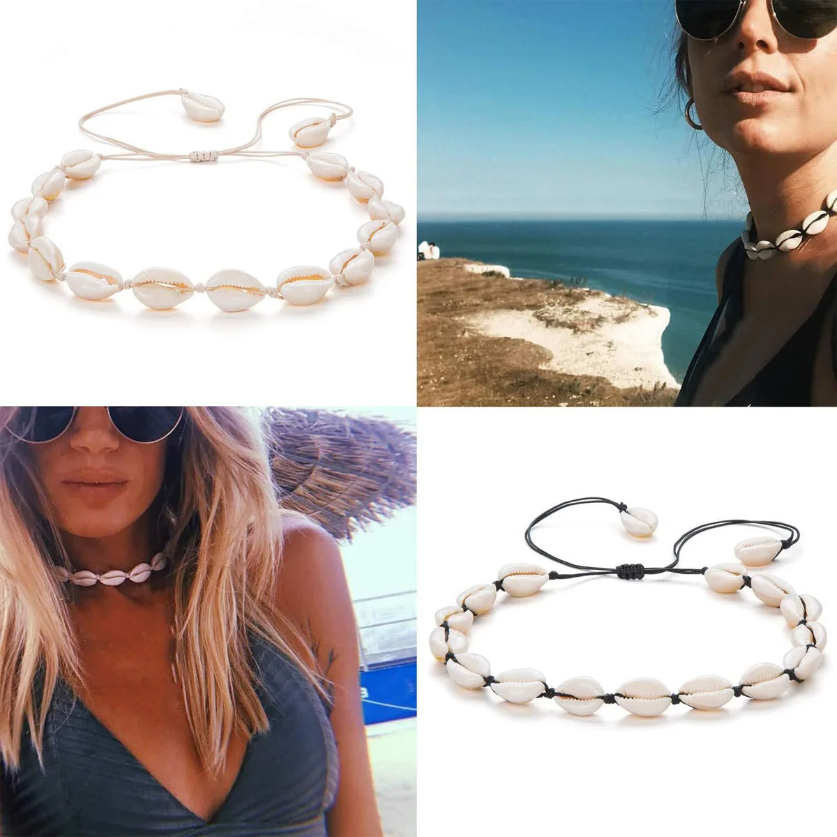 2pcs Handmade Shell Pendants Necklace Women Summer Beach Bohemian Shell Choker Necklace Collar Decor Fashion Jewelry Accessories