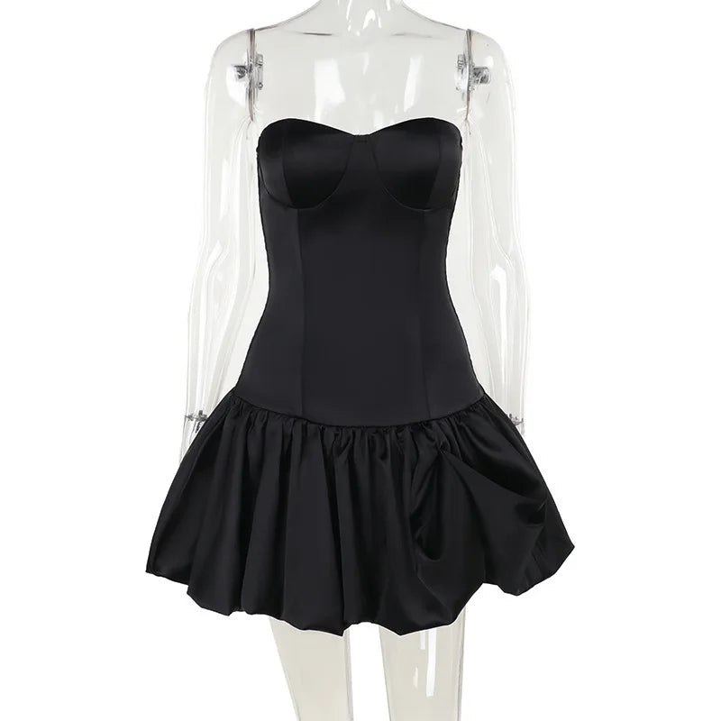 Mozision Off-shoulder Backless Sexy Mini Dress For Women Robe Fashion Solid Strapless Sleeveless A-line Slim Sexy Club Dress