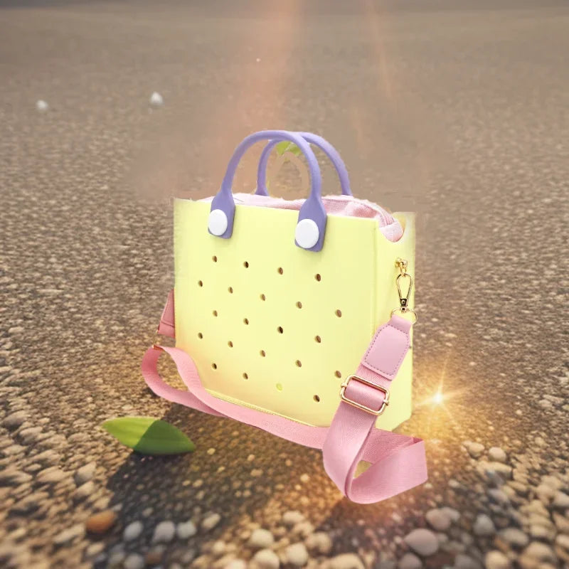 Fashion Storage EVA Large Leather Shoulder Bag Beach Tote Travel Handbag Storage for Women Casual Waterproof Bag Hole Fit Charms